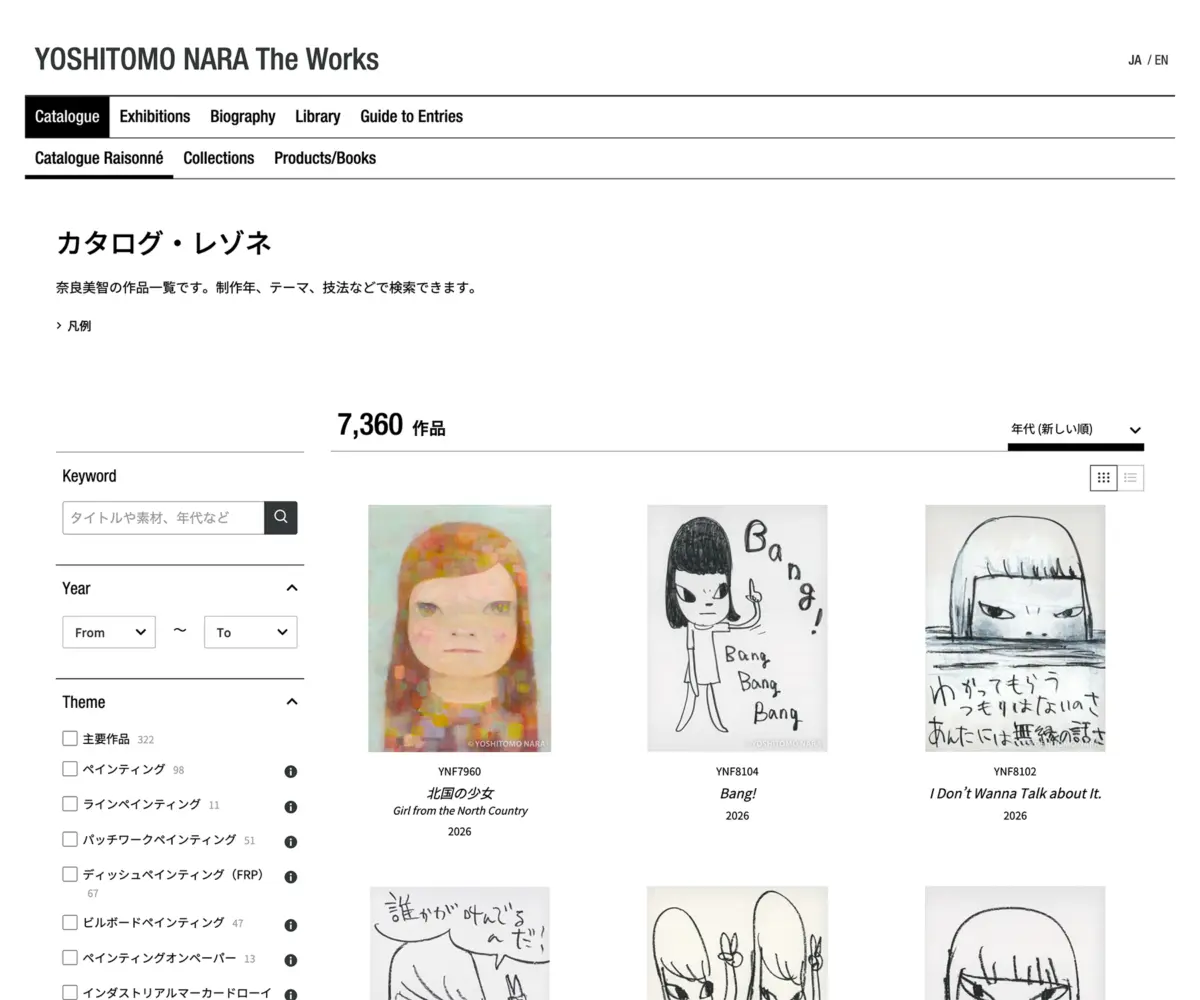 Yoshitomo Nara Online Catalogue Raisonné Expands: Major Update Introduces New "Exhibition Database" and Comprehensive Chronology