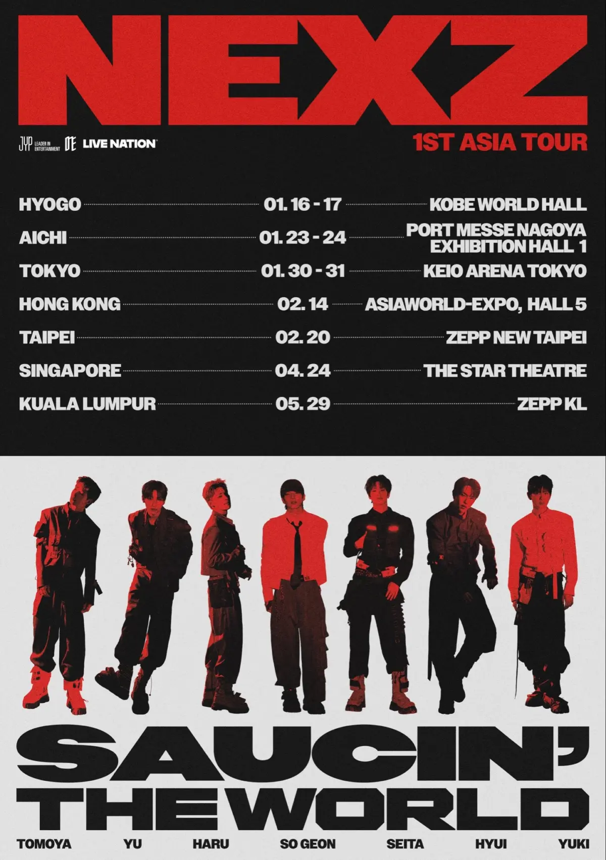 NEXZ Charts Global Expansion: JYP Entertainment Announces Dates and Cities for the Group’s Landmark 2027 Asian Tour, “SAUCIN’ THE WORLD”